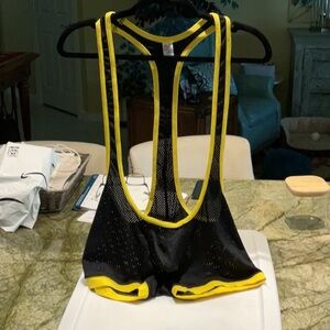 Men’s Black with yellow trim singlet.  breathable. stretch for a perfect fit.